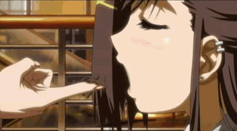 1girl animated animated_gif anime blush brown_eyes brown_hair candy_boy earrings female finger_suck finger_sucking food gif hair_ornament jewelry looking_at_viewer lowres pov sakurai_kanade solo solo_focus sucking yuri