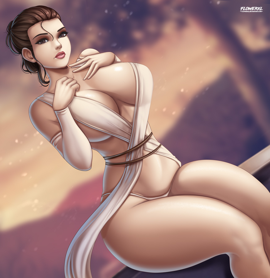 1girl alluring big_breasts breasts female_only flowerxl huge_breasts rey rey_(star_wars) star_wars the_force_awakens thick_thighs wide_hips