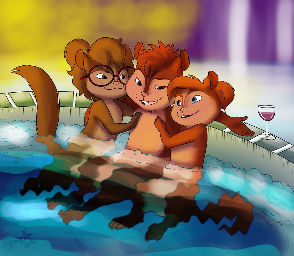 1boy 2_girls alluring alvin_and_the_chipmunks alvin_seville anthro brittany_and_the_chipettes brittany_miller digimaru hot_tub jacuzzi jeanette_miller threesome