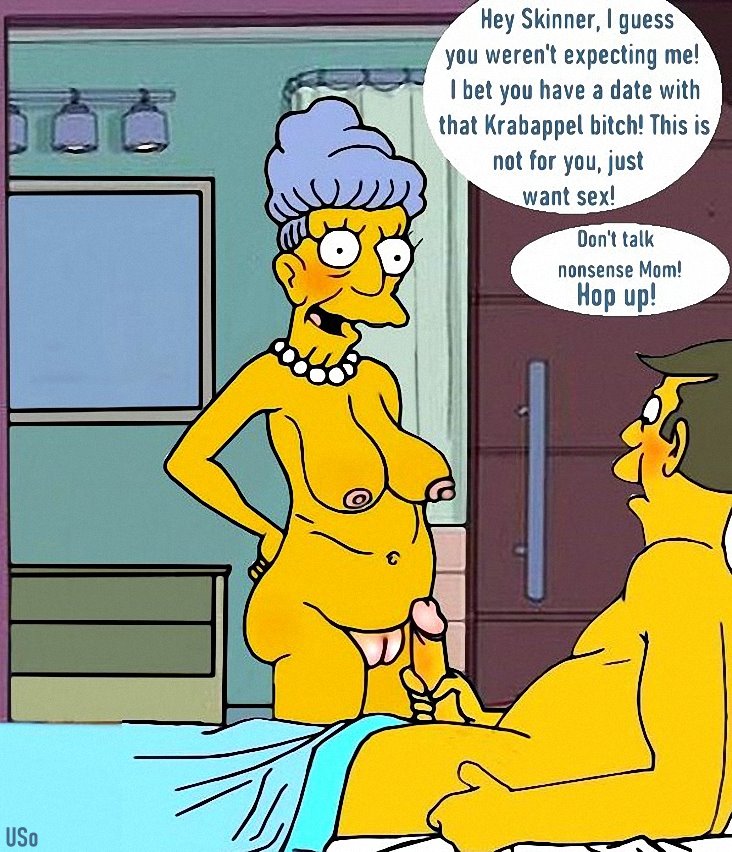 age_difference agnes_skinner breasts dialogue imminent_sex incest mother_&amp;_son mother_and_son nude puffy_pussy red_anus seymour_skinner the_simpsons uso_(artist) yellow_skin