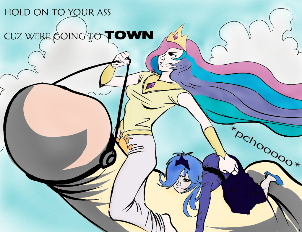 clouds crown disembodied_penis dress friendship_is_magic giant_penis idlecil my_little_pony penis princess princess_celestia princess_luna reins uniform