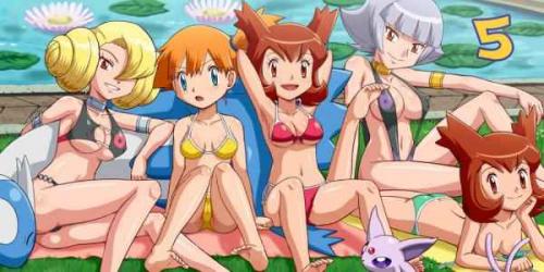 5girls annie_(pokemon) arm_support armlet armpits arms arms_behind_head art ass babe back bare_legs bare_shoulders barefoot bianca_(pokemon_heroes) big_breasts bikini breast_press breasts cleavage clenched_hand clenched_hands collarbone espeon feet female grass gym_leader head_rest kanon_(pokemon) kasumi_(pokemon) large_breasts latias latios leg_up legs looking_at_viewer lying multiple_girls navel neck neck_ring nintendo oakley on_stomach open_mouth pokemoa pokemon pokemon_(anime) pokemon_(movie) pokemon_heroes short_hair side_ponytail sitting smile soara swimsuit team_rocket teeth uncensored