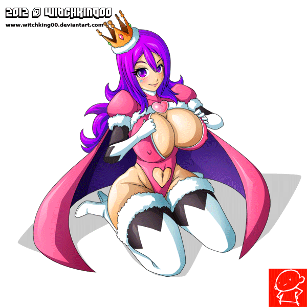 animated big_breasts bouncing_breasts breasts cape clothing color_agent crown dress female hair heart huge_breasts human looking_at_viewer nipples purple_eyes purple_hair torn_clothing undressing violet_(color_agent) witchking00
