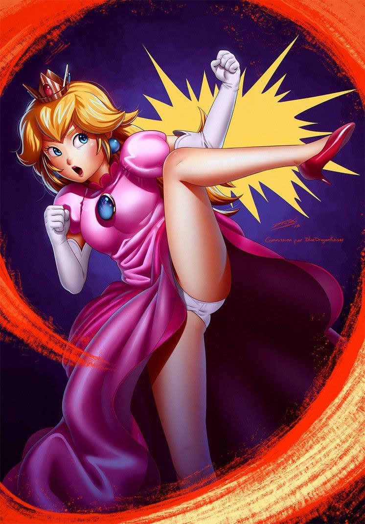 dfer_(artist) dress high_heels kicking princess_peach underwear