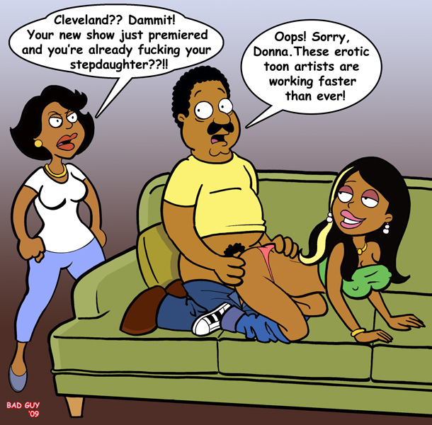 2009 ass bad_guy bad_guy_(artist) cleveland_brown dark-skinned_female dark-skinned_male dark_skin doggy_position donna_tubbs erect_nipples from_behind panties pink_panties roberta_tubbs the_cleveland_show