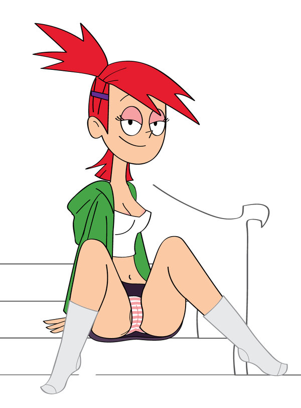 black_eyes foster's_home_for_imaginary_friends frankie_foster panties ponytail red_hair skirt smile socks solo striped striped_panties