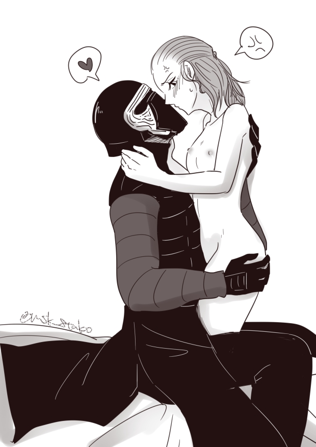 breasts clothed_male_nude_female kylo_ren mask nipples nude_female rey_(star_wars) star_wars
