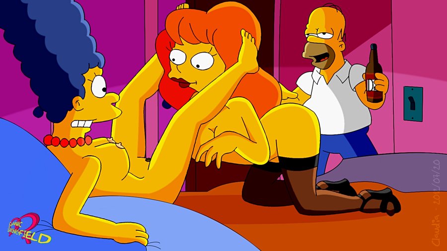 ass breasts claudia-r erect_nipples homer_simpson marge_simpson mindy_simmons nipples nude spread_legs the_simpsons yellow_skin