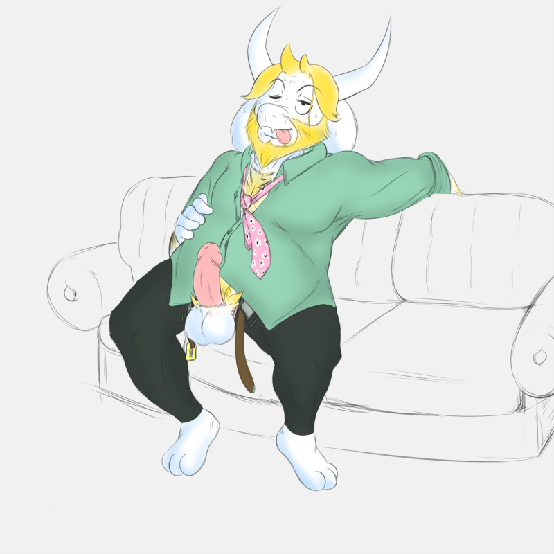 1:1 1:1_aspect_ratio 1boy 2d 2d_(artwork) anthro anthro_only asgore_dreemurr balls bara beard blonde blonde_hair boner boss_monster caprine couch dad_bod deltarune digital_media_(artwork) dilf erection facial_hair floppy_ears furry furry_male furry_only genitals goat goat_ears goat_horns hair hairy horns humanoid_genitalia humanoid_penis hushhush male male_anthro male_only mammal monster monster_boy muscle neck_tie necktie one_eye_closed overweight overweight_male penis penis_out pink_necktie simple_background sitting sitting_on_couch sitting_on_sofa sofa solo_anthro solo_male sweat tongue_out unbuckled_belt undertale undertale_(series) unzipped unzipped_pants video_game_character video_game_franchise video_games white_fur