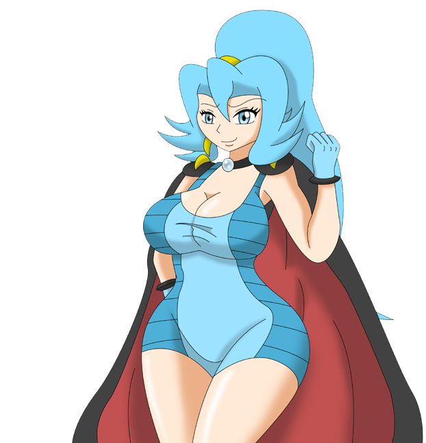 1girl art artist_request babe bare_legs big_breasts blue_eyes blue_gloves blue_hair blush breasts cape clair cleavage clenched_hand earrings gloves gym_leader hand_on_hip ibuki_(pokemon) jewelry legs light_blue_gloves light_blue_hair long_hair necklace nintendo pokemon pokemon_(anime) pokemon_(game) pokemon_gsc pokemon_hgss ponytail smile standing