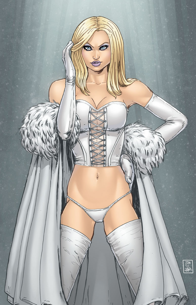 big_breasts blonde blue_eyes breasts cloak corset danielle_st._pierre emma_frost long_hair marvel thigh_high_boots thong white_queen x-men