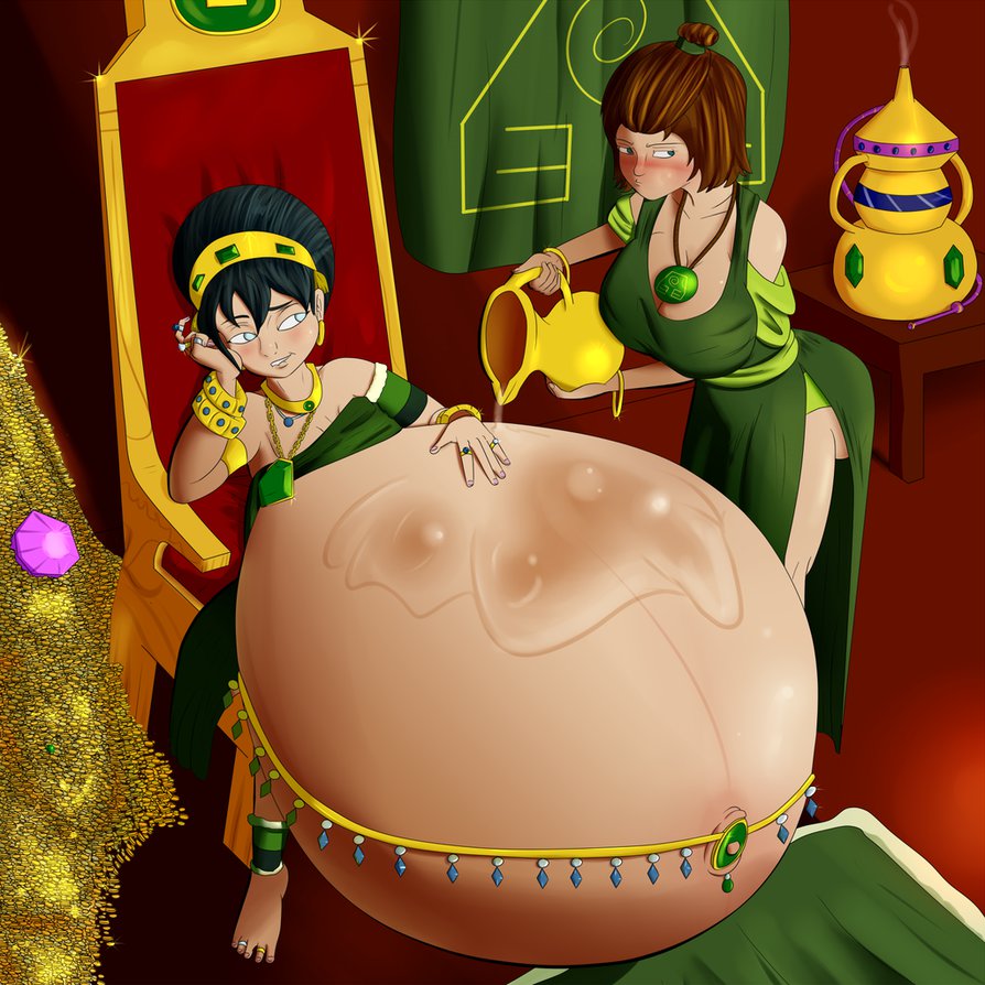 2_girls avatar:_the_last_airbender black_hair brown_hair female_only hyper_pregnancy pregnant suki theneverwere toph_bei_fong
