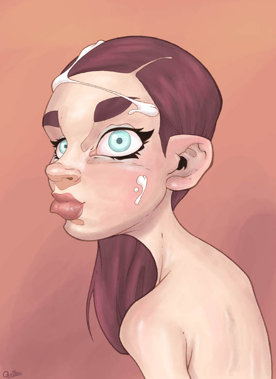 1girl artist_name blue_eyes cum cum_on_face eyebrows female hair light-skinned_female light_skin luis_quiles nose solo thick_eyebrows ugly upper_body
