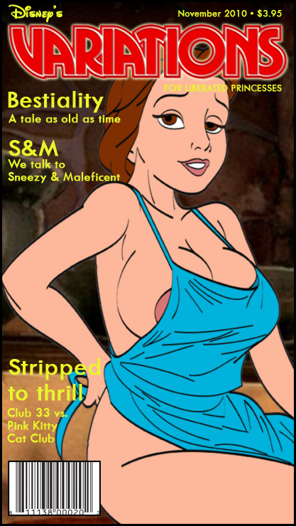 apron areola_slip barcode beauty_and_the_beast big_breasts breasts col_kink disney magazine_cover naked_apron princess_belle