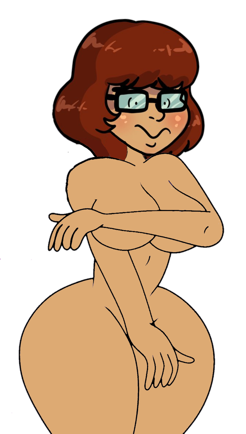 annondude20_(editor) covering covering_breasts covering_crotch edit embarrassed glasses photoshop scooby-doo transparent_background velma_dinkley wide_hips