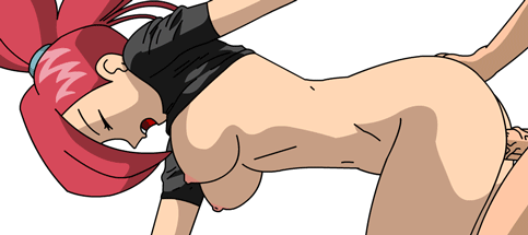 1boy 1girl all_fours animated arm arms art asuna_(pokemon) babe bare_arms bare_legs big_breasts black_shirt bottomless bouncing_breasts breasts closed_eyes clothed_female_nude_male doggy_position flannery gif gym_leader hanging_breasts kageta legs long_hair moaning naked_from_the_waist_down navel nintendo nipples nude open_mouth out_of_frame penis pokemon pokemon_(anime) pokemon_(game) pokemon_rse ponytail red_hair redhead round_teeth sakaki_(artist) shirt shirt_up short_sleeves sideboob simple_background solo_focus t-shirt teeth upshirt vaginal white_background