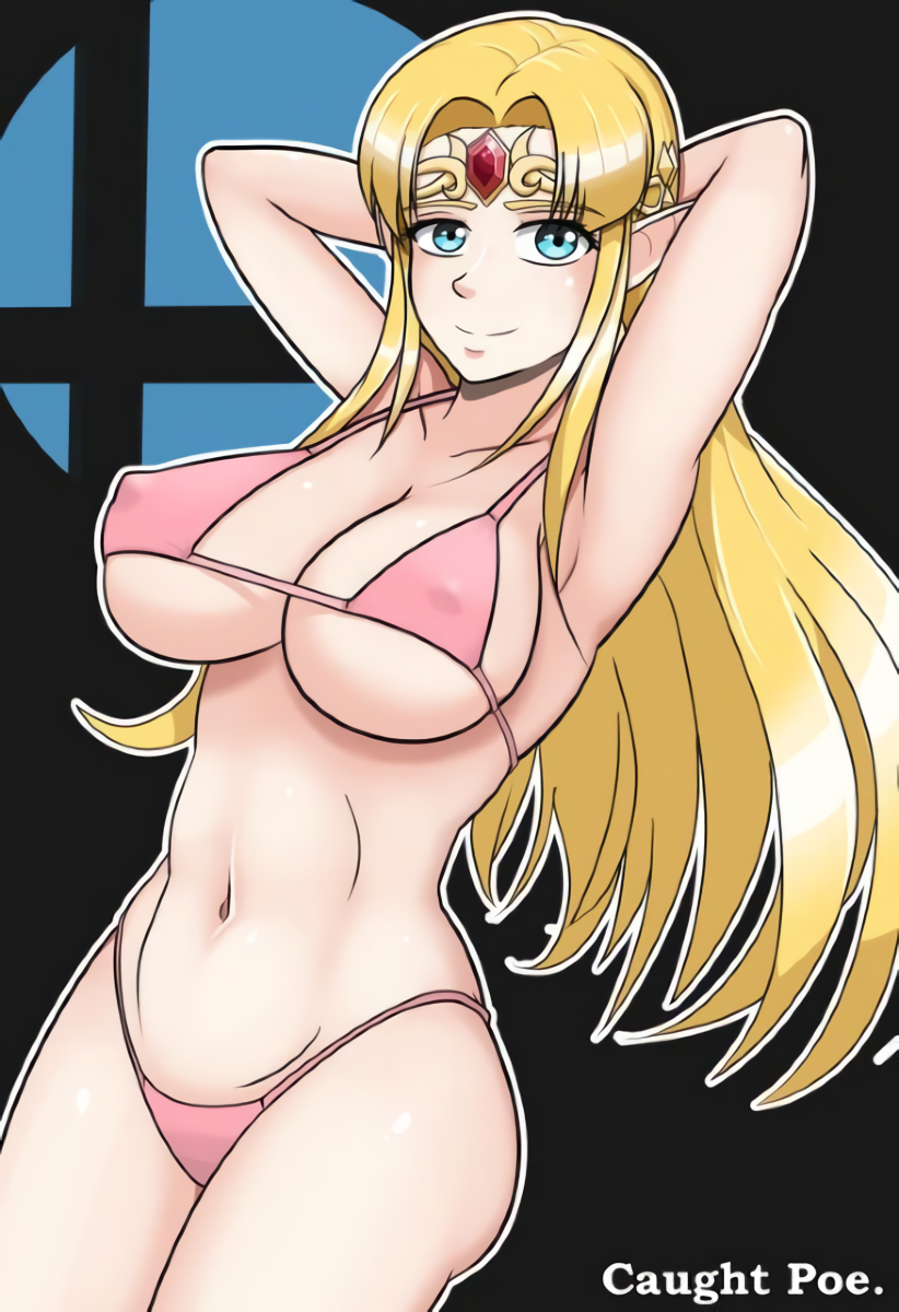 1girl alluring big_breasts bikini blonde_hair blue_eyes erect_nipples_under_clothes female female_only long_hair nintendo princess_zelda tagme the_caught_poe the_legend_of_zelda voluptuous yellow_hair zelda_(a_link_between_worlds)