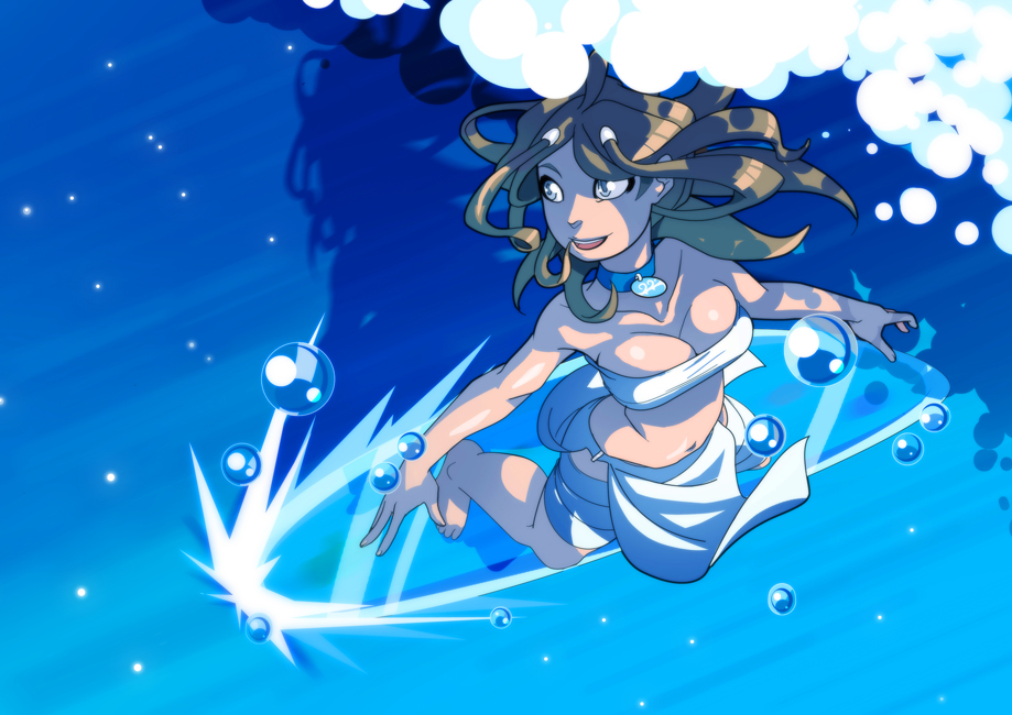 1girl avatar:_the_last_airbender big_breasts breasts drunken-novice female_only katara necklace smile solo_female surfing water