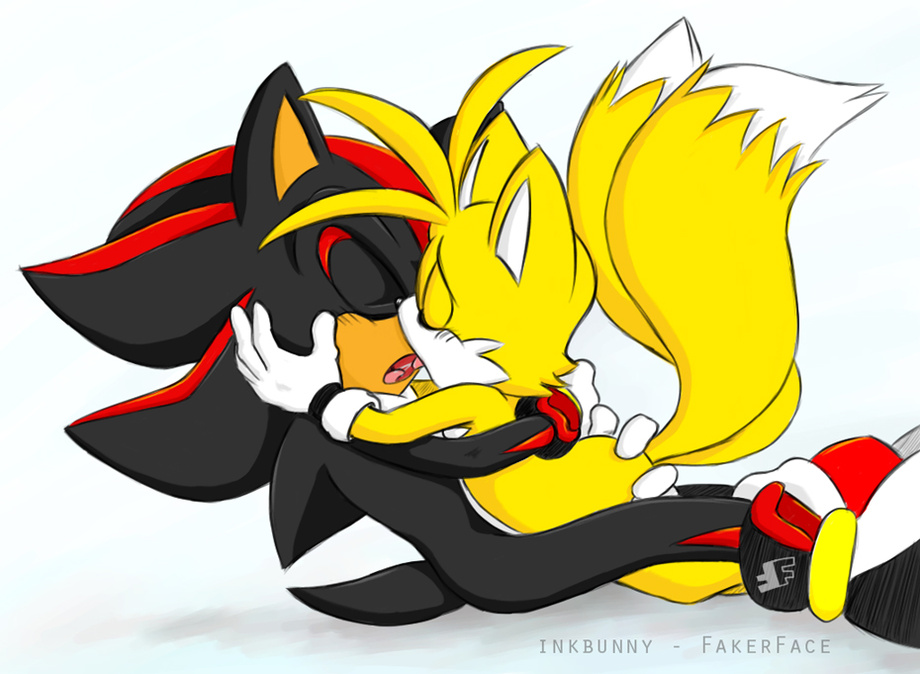 blue_eyes blush boots canine closed_eyes fakerface fox hedgehog love making_love male male_only miles_"tails"_prower multiple_tails nude plain_background sega sex shadow_the_hedgehog sonic sonic_team testicles white_background yaoi