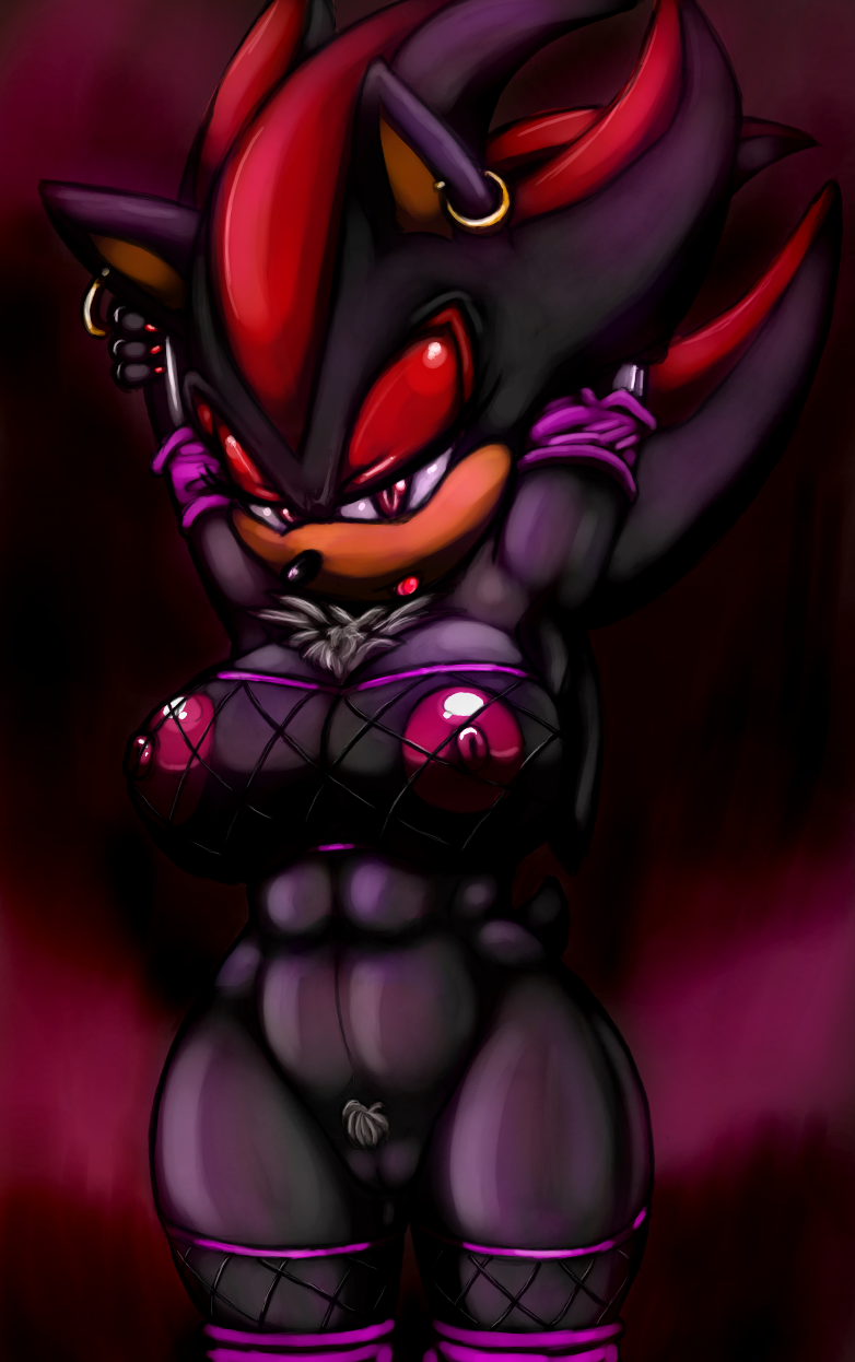 abs breasts chest_tuft crossgender ear_piercing earring female hedgehog nipples nude piercing pose pubic_hair pussy sega shadow_the_hedgehog solo thecon