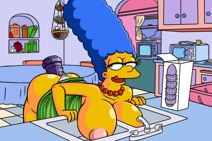 anal anal_insertion ass big_breasts blue_hair breast_expansion breasts clothes female hair half_naked hips lordstevie lordstevie_(artist) marge_simpson necklace nipples nude panties solo the_simpsons torn_clothes wide_hips yellow_skin