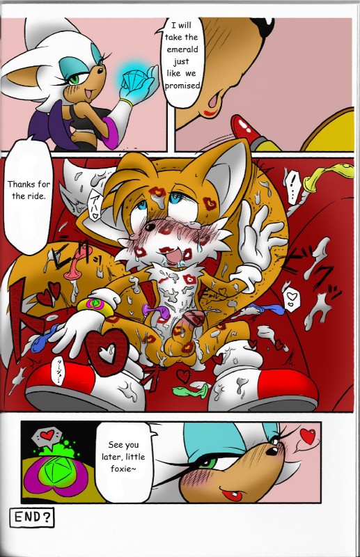 comic cute femdom furry michiyoshi miles_"tails"_prower multiple_tails rouge_the_bat sega sonic sonic_(series) tail text