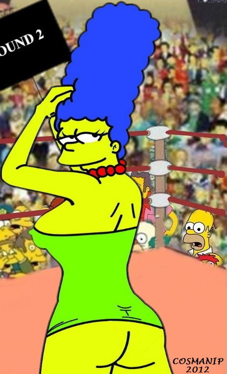 ass blue_hair boxing_ring cosmic cosmic_(artist) homer_simpson marge_simpson sexy_ass the_simpsons yellow_skin