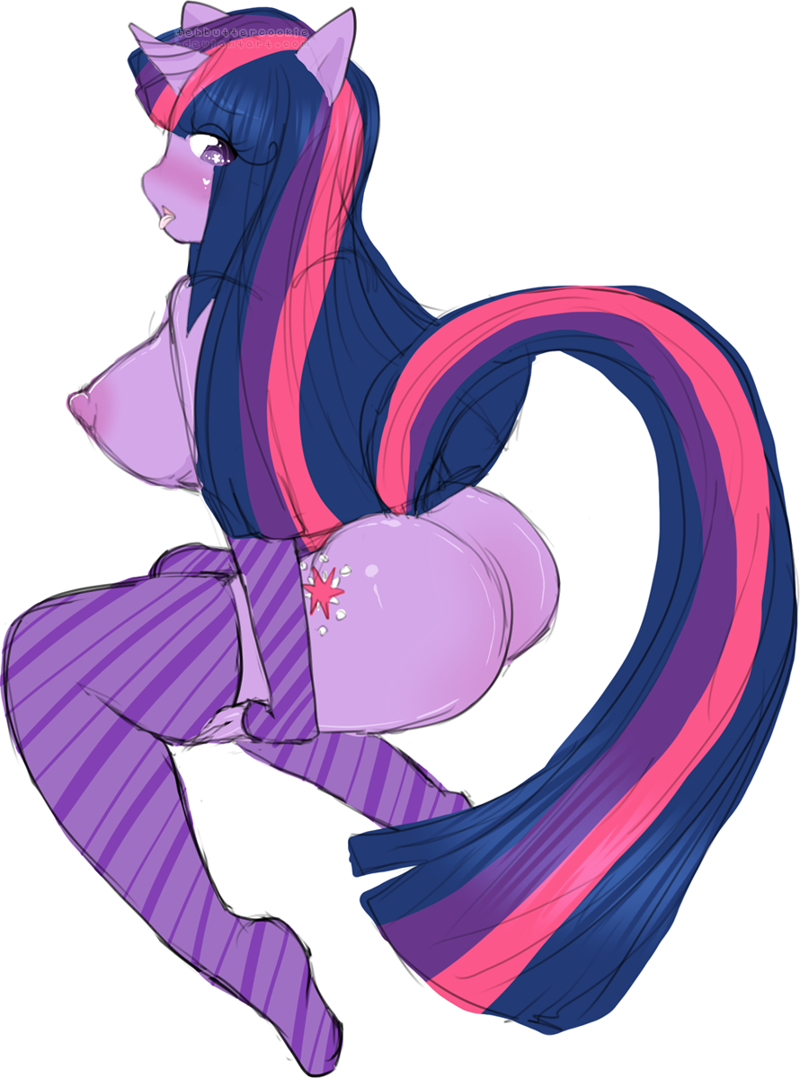 ass blush breasts cutie_mark equine female friendship_is_magic furry hair horn horse large_breasts long_hair multicolored_hair my_little_pony nipples open_mouth pony purple_eyes purple_hair solo stockings tail tehbuttercookie tongue twilight_sparkle_(mlp) unicorn