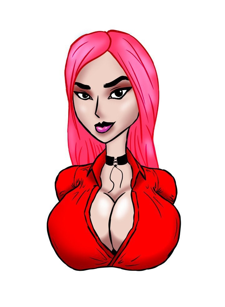 1female 1girl big_breasts breasts cleavage female_only instagram light_skin necklace pink_hair pink_lips pureruby87 red_clothes simple_background streamer twitch.tv youtuber