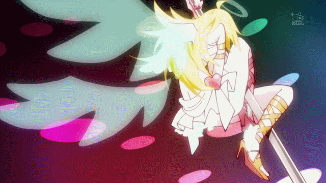 animated animated_gif blonde_hair blue_eyes blue_hair bow breasts cleavage gif green_eyes hair_bow halo high_heels jewelry long_hair lots_of_jewelry nishigori_atsushi panty_&amp;_stocking_with_garterbelt panty_anarchy panty_anarchy_(sexy) pole pole_dancing sandals shoes stocking_anarchy stocking_anarchy_(sexy) stockings striped striped_legwear striped_thighhighs stripper_pole thighhighs wings