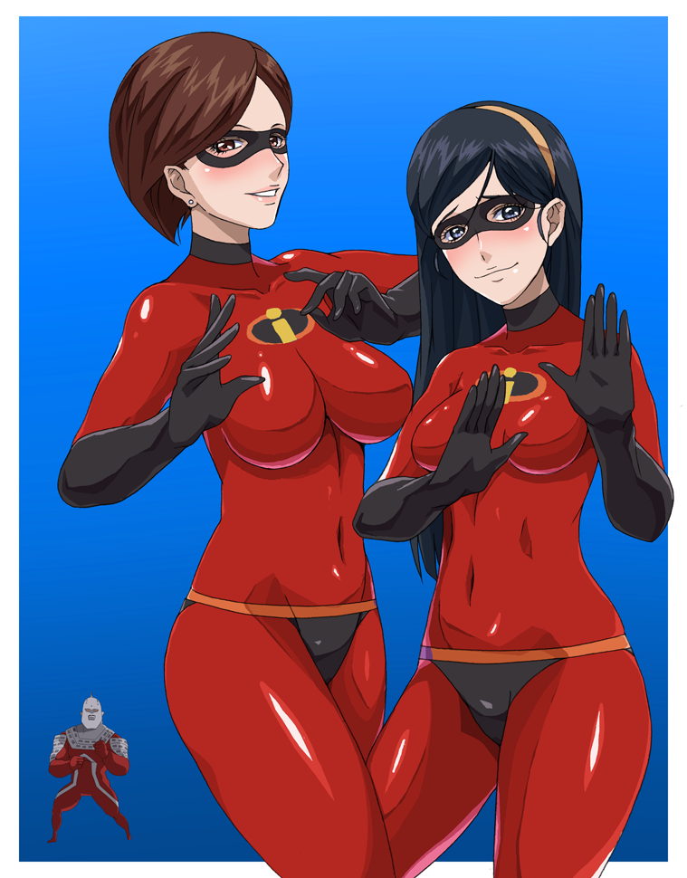 1boy 2girls age_difference ass bad_id bodysuit breasts crossover disney domino_mask elastigirl elbow_gloves female gloves heaven's_smile impossible_clothes impossible_clothing impossible_shirt jaga_note killer7 large_breasts latex latex_gloves latex_suit mask milf mother_and_daughter multiple_girls pixar shirt skin_tight the_incredibles thighhighs ultra_series ultra_seven ultra_seven_(series) violet_parr