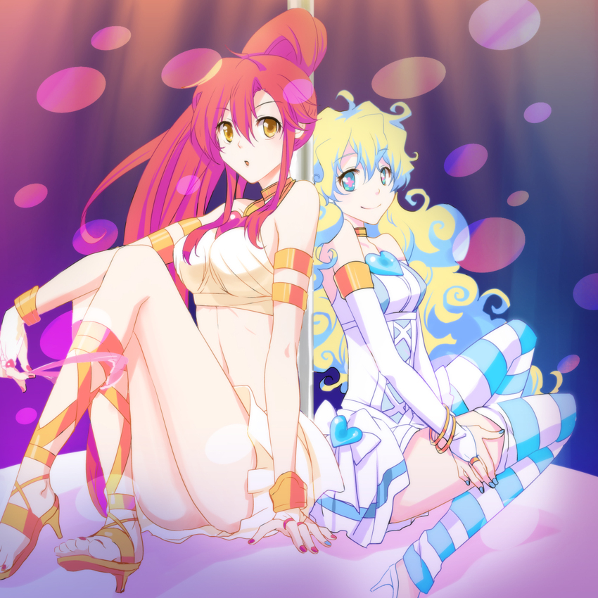 2_girls aqua_nails armlet bracelet company_connection cosplay creator_connection crossover feet female female_only gainax hair high_heels high_res hisui_(paingumi) jewelry lots_of_jewelry midriff multicolored_hair multiple_girls nail_polish nia_teppelin panties panty_&amp;_stocking_with_garterbelt panty_anarchy panty_anarchy_(cosplay) ponytail red_hair red_nails redhead sandals shoes sitting stocking_anarchy stocking_anarchy_(cosplay) stockings symbol-shaped_pupils tengen_toppa_gurren-lagann toes two-tone_hair underwear yellow_eyes yoko_littner