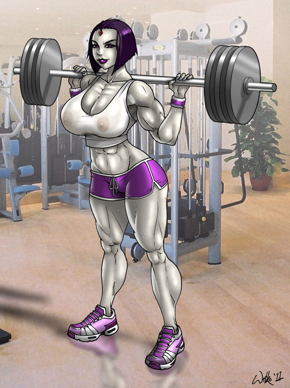 barbell dc_comics dcau gym muscle muscular_female raven_(dc) teen_titans weights wilko