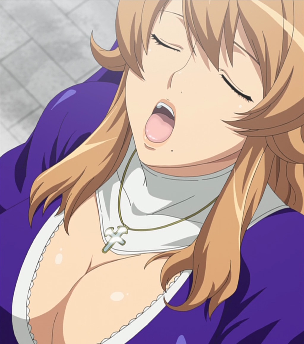 big_breasts breasts brown_hair cleavage closed_eyes female hair large_breasts long_hair mole open_mouth queen's_blade queen's_blade_rebellion sexually_suggestive siggy sigui_(queen's_blade) solo
