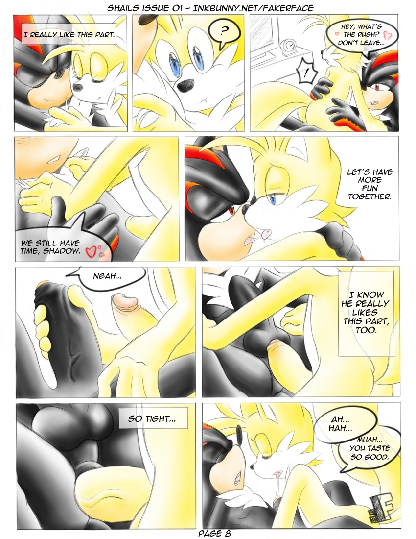 anal doujin fakerface_(artist) foreskin fox hedgehog miles_"tails"_prower oral shadow_the_hedgehog shails uncut
