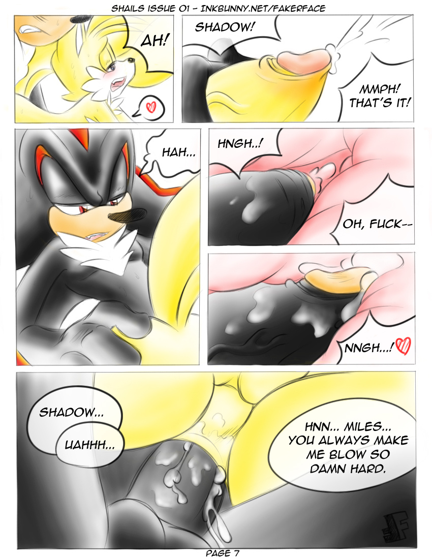 anal doujin fakerface_(artist) foreskin fox heart hedgehog miles_"tails"_prower multiple_tails oral shadow_the_hedgehog shails sonic_team tail uncut