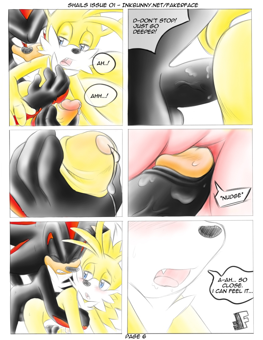 anal asking_for_it_(text) doujin fakerface_(artist) foreskin fox hedgehog miles_"tails"_prower multiple_tails oral shadow_the_hedgehog shails sonic_team tail text uncut