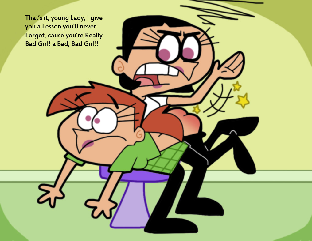 angry ass bent_over black_hair bottomless glasses lipstick milf mother_&amp;_daughter orange_hair otk over_the_knee pink_eyes ponytail red_ass short_hair spank spanking star the_fairly_oddparents vicky vicky's_mom vicky_(fop)