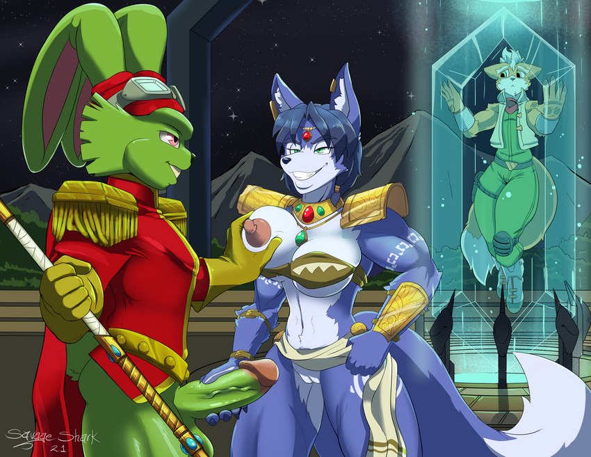 1girl anthro anthro_on_anthro balls being_watched biped blue_body blue_fur blue_hair breast_grab breasts buckteeth bucky_o'hare bucky_o'hare_(series) canid canine detailed_background duo ear_piercing eyewear fluffy_tail fox fox_mccloud fur furry genitals goggles green_body green_fur hair hand_on_breast handjob high_res interspecies krystal lagomorph leporid long_ears looking_at_another male male/female mammal masturbation multicolored_body multicolored_fur nintendo nipples open_mouth open_smile orange_body orange_fur penile penis piercing rabbit savageshark sex smile star_fox teeth tongue two_tone_body two_tone_fur vein veiny_penis video_games white_body white_fur yellow_eyes