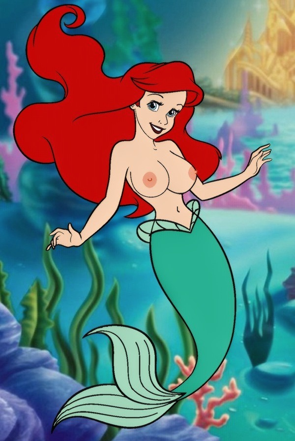 1girl blue_eyes breasts disney edit female female_only kuplo_(artist) long_hair mermaid nude princess_ariel red_hair solo the_little_mermaid underwater