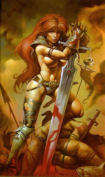 alex_horley blood breasts covered_breasts marvel red_sonja skull sword weapon