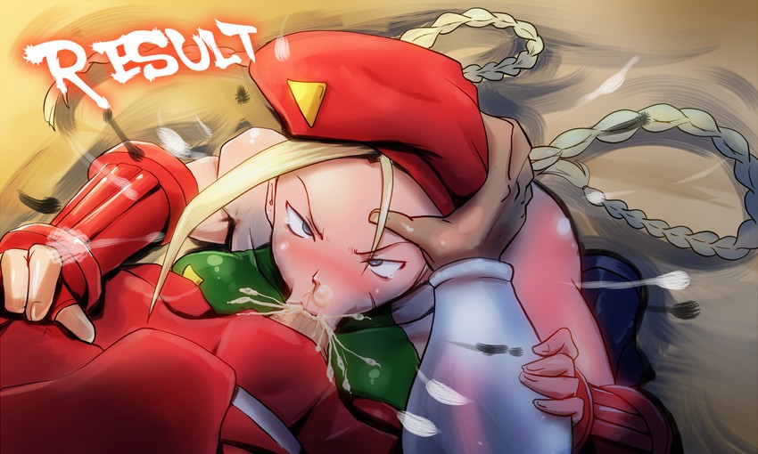 1boy 1girl :&gt;= angry bare_shoulders beret blonde_hair blue_eyes blush braid cammy_white capcom cum cum_in_mouth defeated facial fellatio female fingerless_gloves game_over gameplay_mechanics gloves green_leotard hand_on_another's_head hand_on_head hat hetero irrumatio leotard long_hair nose_bubble oral penis pov rape rickert_kai scar scar_on_cheek snot street_fighter street_fighter_iv street_fighter_iv_(series) twin_braids twintails uncensored vega