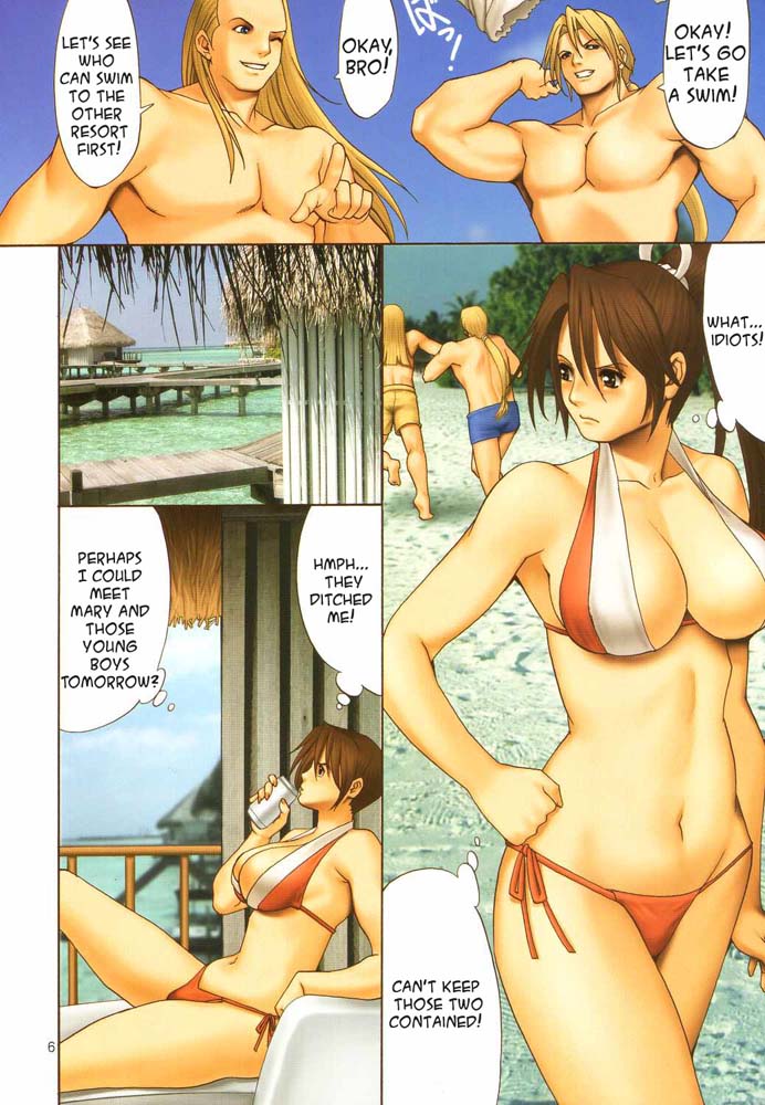 andy_bogard beach bikini breasts cleavage comic mai_shiranui saigado tagme terry_bogard the_yuri_&amp;_friends