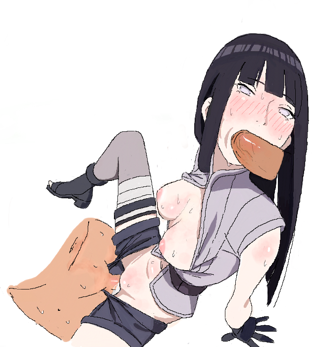 1girl 2boys arm_support bandages bangs black_hair blue_legwear blunt_bangs blush breasts breasts_out clothed_female_nude_male clothed_sex cum cum_in_pussy fellatio from_above gloves hinata_hyuuga long_hair looking_at_viewer m3_(cober) multiple_boys naruto naruto:_the_last naruto_(series) naruto_hentai naruto_shippuden naruto_shippuuden nipples no_bra no_panties nude open_clothes open_fly oral penis purple_eyes saliva sex short_shorts shorts simple_background sitting solo_focus spitroast spread_legs sweat uncensored unzipped vaginal white_background