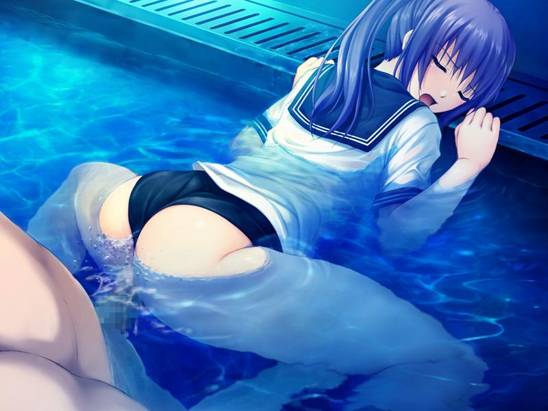 1boy 1girl asagiri_luna ass bent_over buruma buruma_aside censored closed_eyes coffee-kizoku cum cum_in_pussy cum_inside doggy_position from_behind game_cg hair looking_back male/female marble_bloomers open_mouth penis ponytail pool purple_hair sailor sailor_uniform school_uniform sex solo_focus spread_legs underwater_sex vaginal water wet wet_clothes