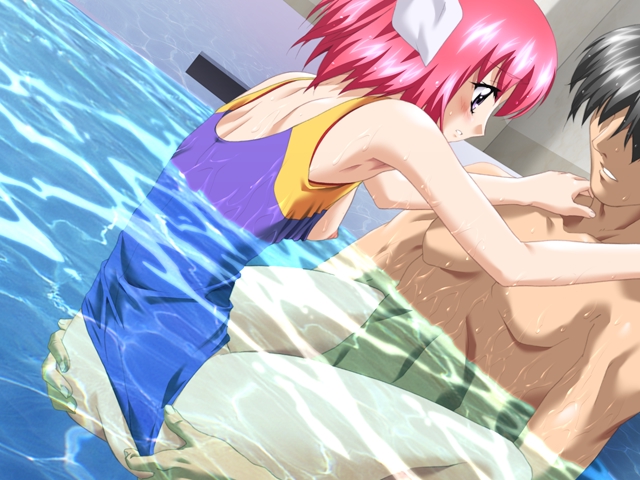 1boy 1girl blush clothed_female_nude_male game_cg hitozuma_hime_club kawasaki_nana lowres partially_submerged pink_hair secret_wives_club sex uncensored underwater_sex water