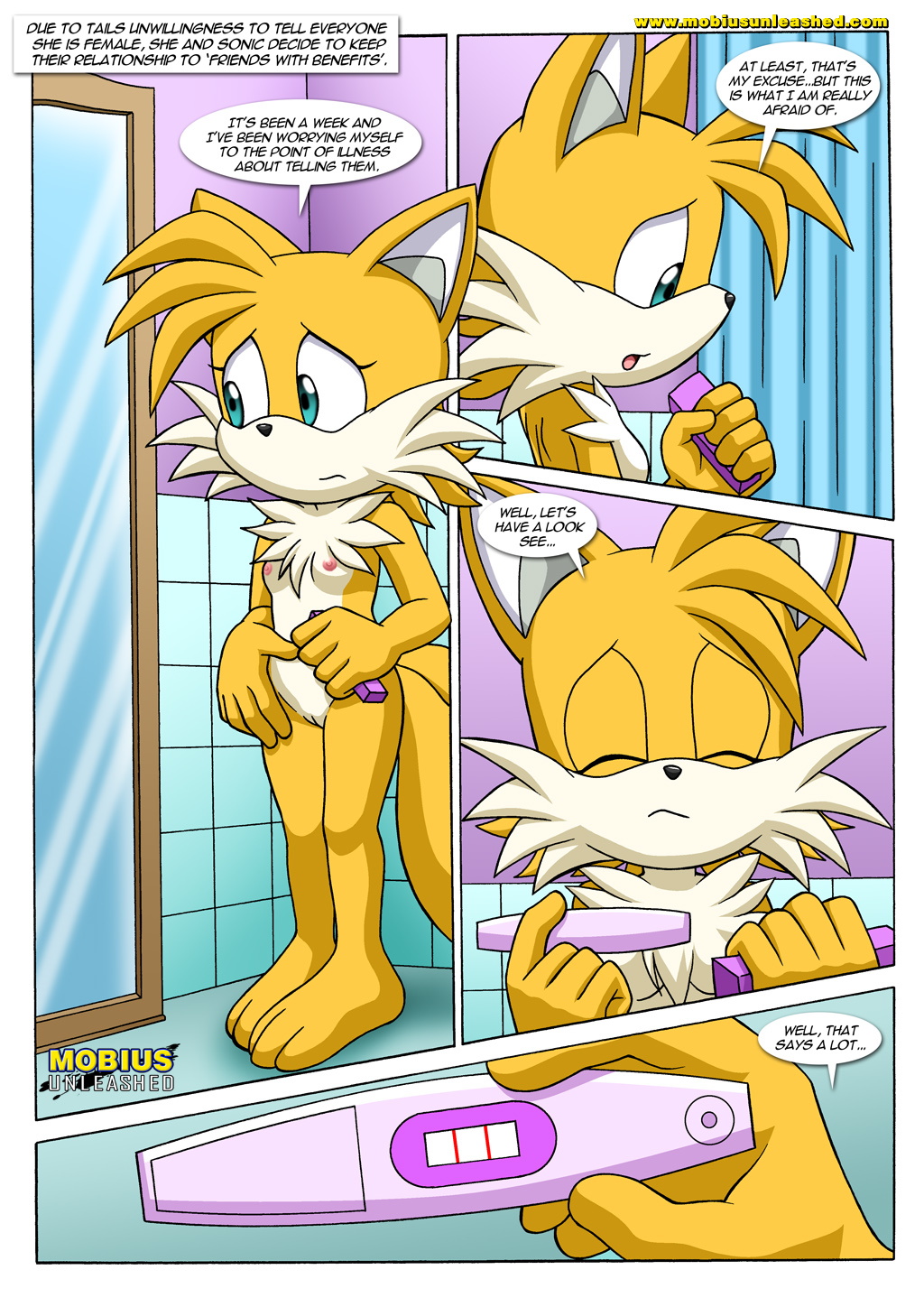 anthro bbmbbf comic furry genderswap implied_impregnation impregnated impregnation miles_"tails"_prower millie_tailsko mobius_unleashed palcomix pregnancy_test pregnant sega sonic_(series) sonic_the_hedgehog_(series) tails_tales_2