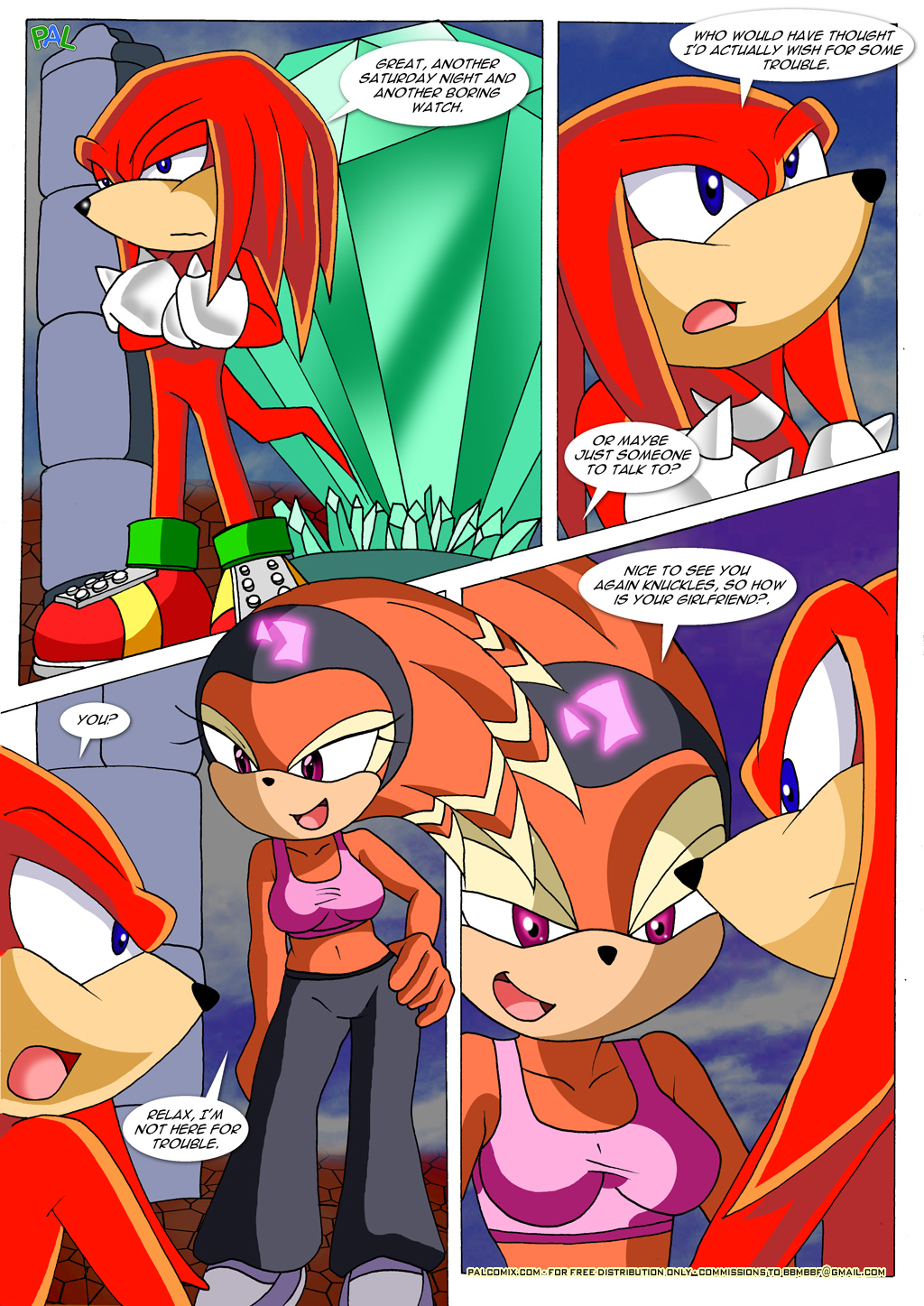 bbmbbf breasts comic female knuckles_the_echidna male mobius_unleashed palcomix saturday_night_fun_2 sega shade_the_echidna sonic_(series) sonic_the_hedgehog_(series) text