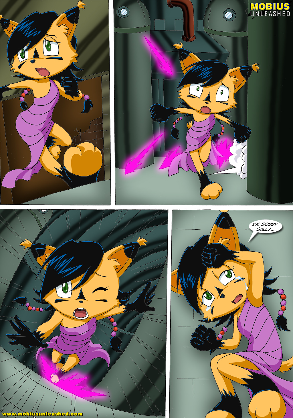 anthro archie_comics bbmbbf caught_by_the_tail comic furry lasers mobius_unleashed nicole_the_lynx palcomix running sega sonic_(series) sonic_team sonic_the_hedgehog_(series) tears