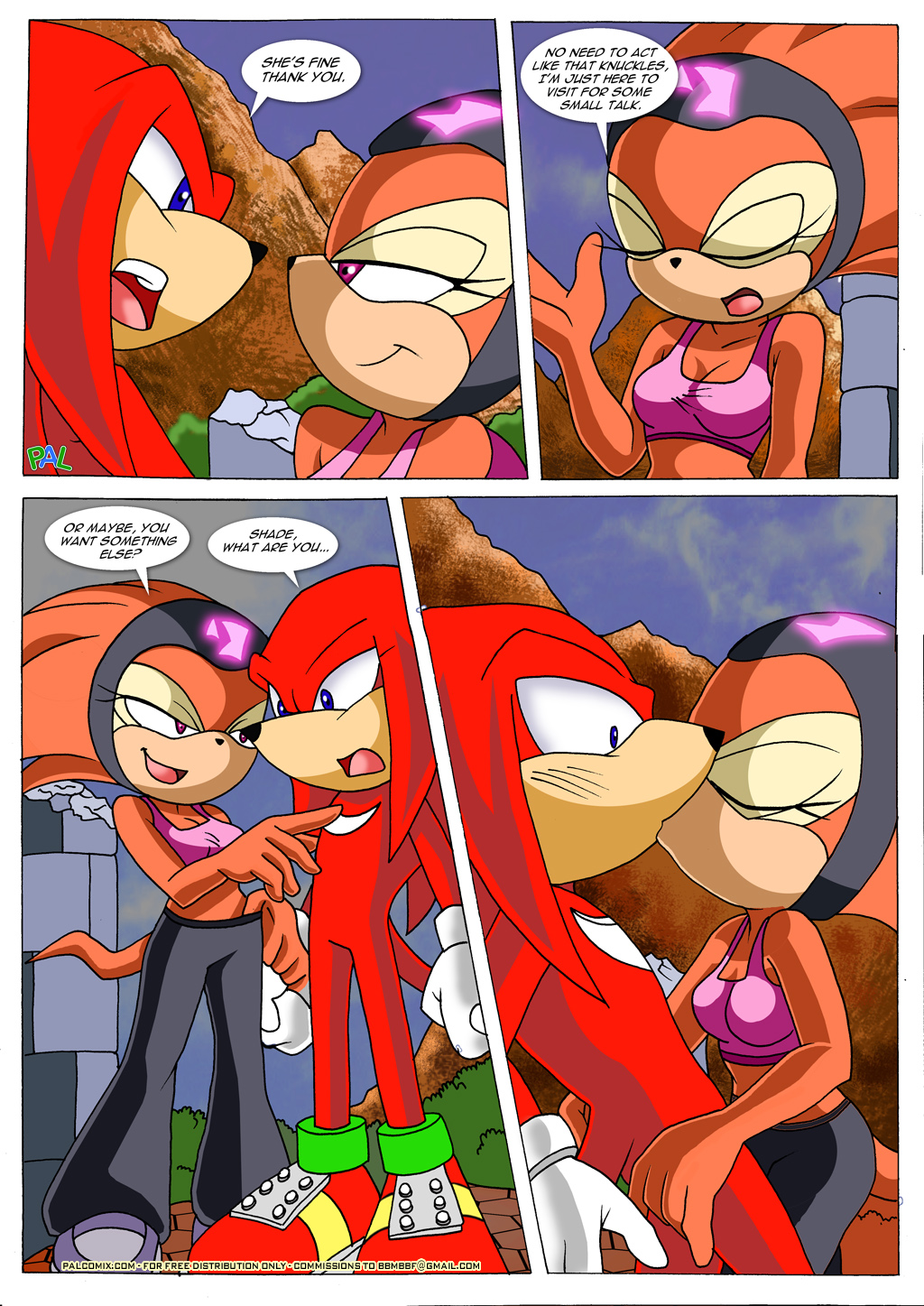bbmbbf comic echidna female kissing knuckles_the_echidna male mobius_unleashed palcomix saturday_night_fun_2 sega shade_the_echidna sonic_(series) sonic_the_hedgehog_(series) text